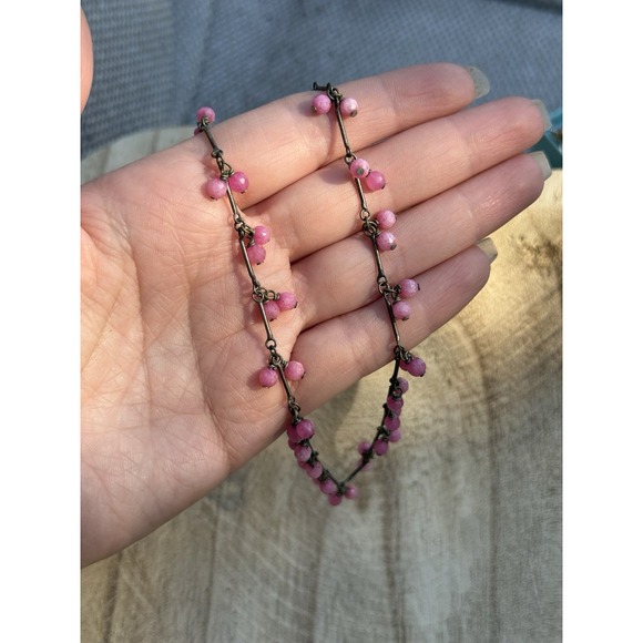 Sterling Silver Chain Necklace with Pink Multi Gemstone Beads - Picture 5 of 5